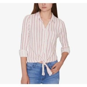 Sanctuary Clothing Womens Tie-Hem Button Down Blouse, White, Large